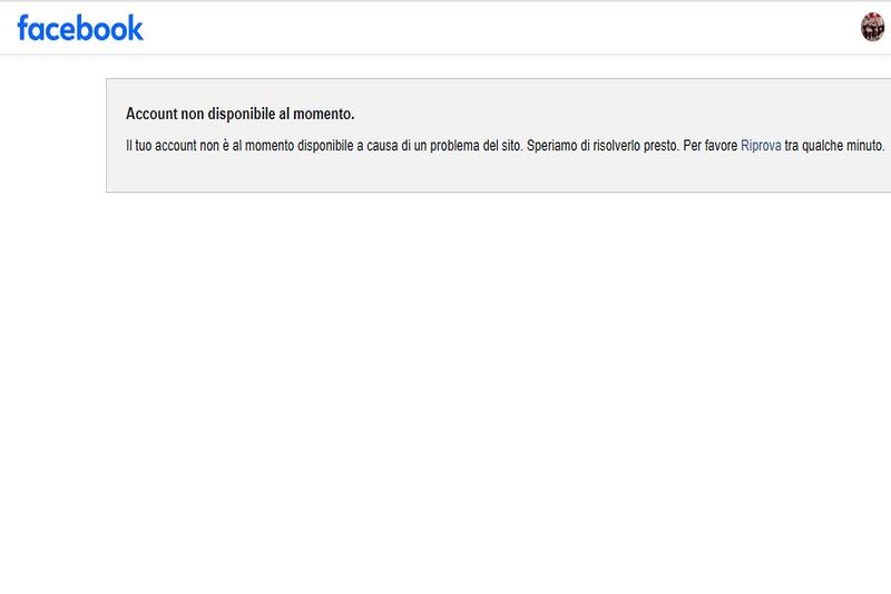 Errore Facebook: «il tuo account non è al momento disponibile»