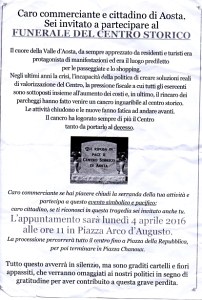 "Il centro storico di Aosta è morto": protesta con funerale il 4 aprile