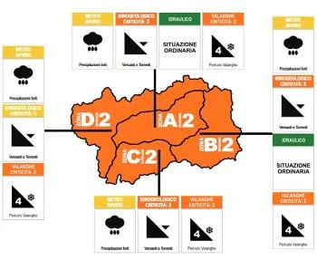 Maltempo sulla Valle d'Aosta, livello di criticità sale ad arancione