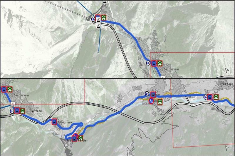 Il possibile percorso del BRT verso Courmayeur