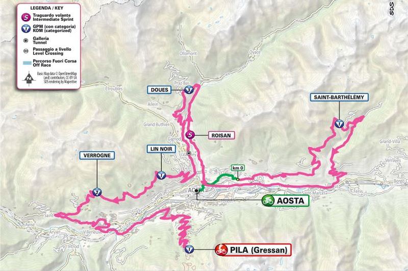 Percorso della tappa Aosta-Pila