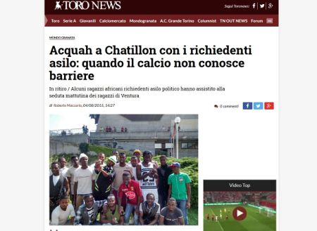 Chatillon, il Torino incontra un gruppo di migranti