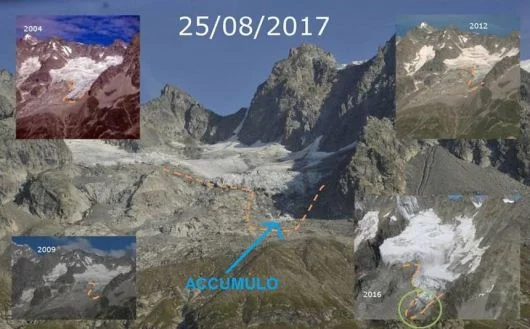 Monte Bianco, crolla una parte del ghiacciaio di Toula