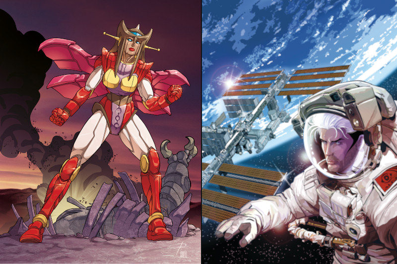 Robot Madness (credits Riccardo Pieruccini - Daniele Rudoni) e Stazione spaziale internazionale (credits Sergio Bonelli Editore - Sergio Giardo)
