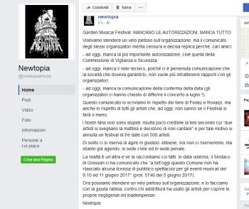 Garden Music Festival, Newtopia: sospeso perché mancano le autorizzazioni