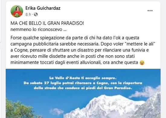 Il post della consigliera Guichardaz