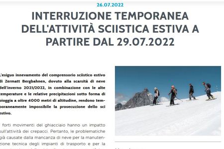 Sospeso lo sci estivo a Zermatt