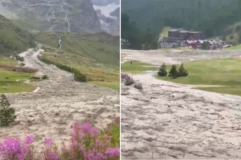 Forte temporale in quota, torrenti esondati a Breuil Cervinia